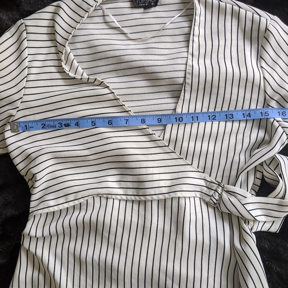 Topshop Striped Black White Wrap Blouse 2 - Picture 6 of 7